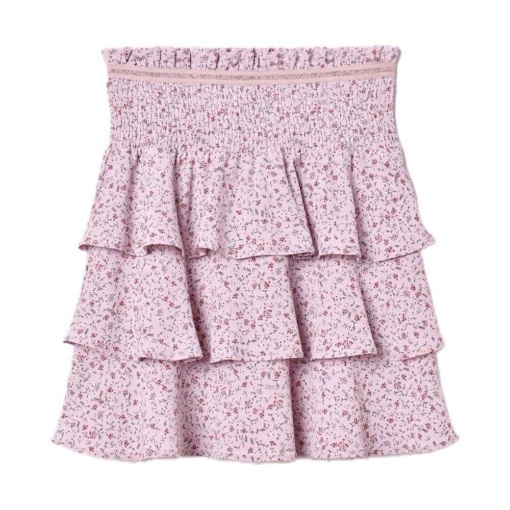 H&M Womenβs CrΓͺped Tiered Floral Skirt Light Purple Small